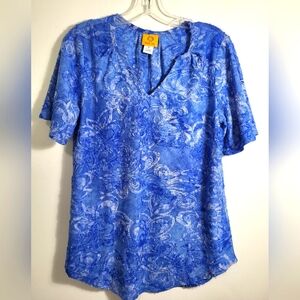 NWOT Ruby Rd blue textured v-neck tunic women's XS  #2035